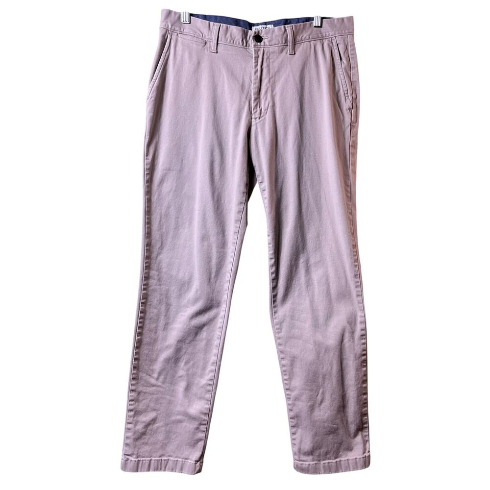 Nautica Classic‎ Fit Khaki Flat Front Side Slit Pockets Pants 34 x 32